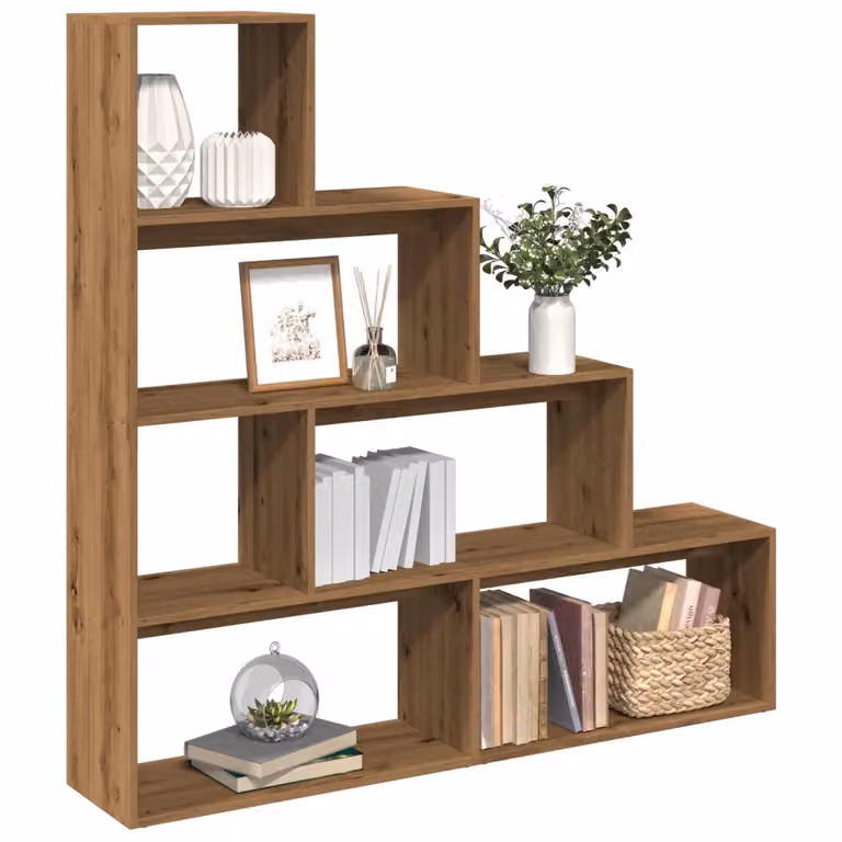 Libreria a scala vidaXL con 4 ripiani in MDF, colore marrone rovere, L 143,5 cm x P 29 cm x H 143,5 cm