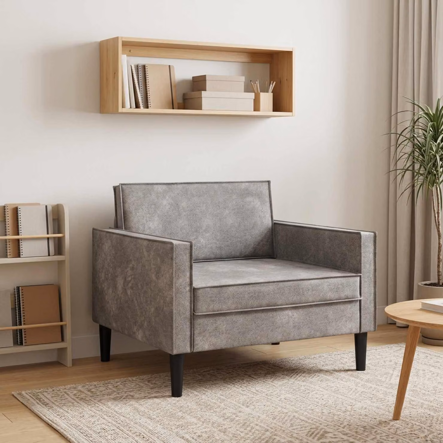 Poltrona XL vidaXL Grigio, in Pelle Sintetica con Braccioli e Design Moderno