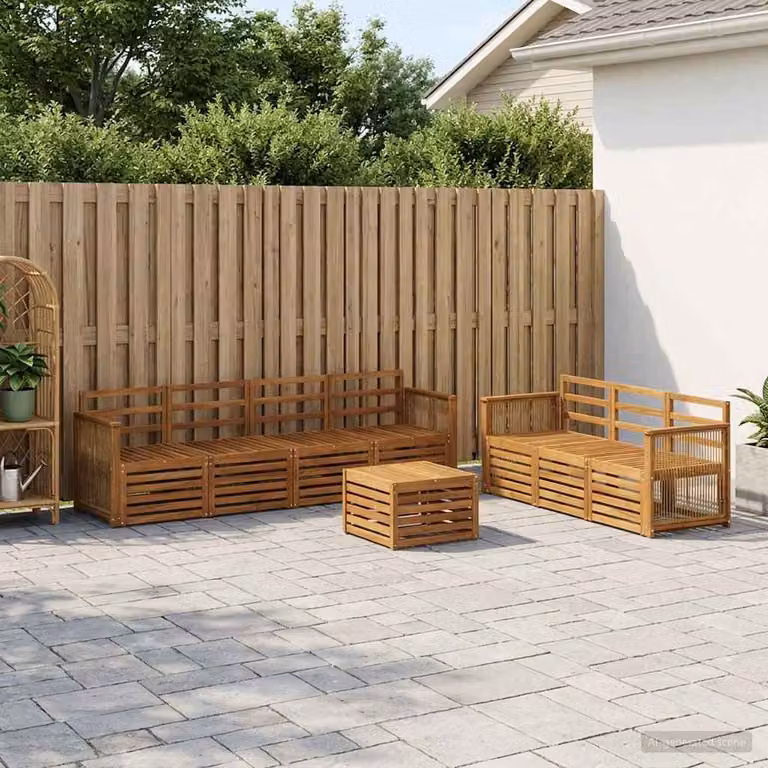 Set di divani da giardino vidaXL in legno di acacia massello marrone, 8 pezzi, design moderno a L con cuscini inclusi