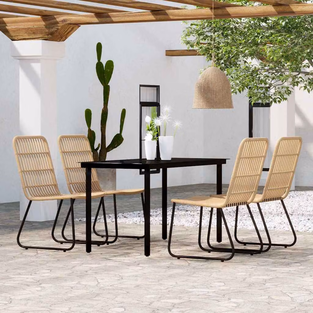 Set da pranzo da giardino vidaXL in metallo e vetro, 5 pezzi, Nero e Marrone