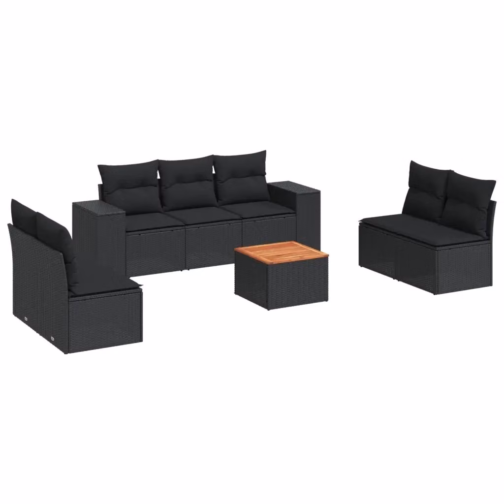 vidaXL Set Divani da Giardino a Forma di U con 8 Pezzi, Colore Nero, in Polyrattan con Cuscini e Tavolino da Caffè – 2