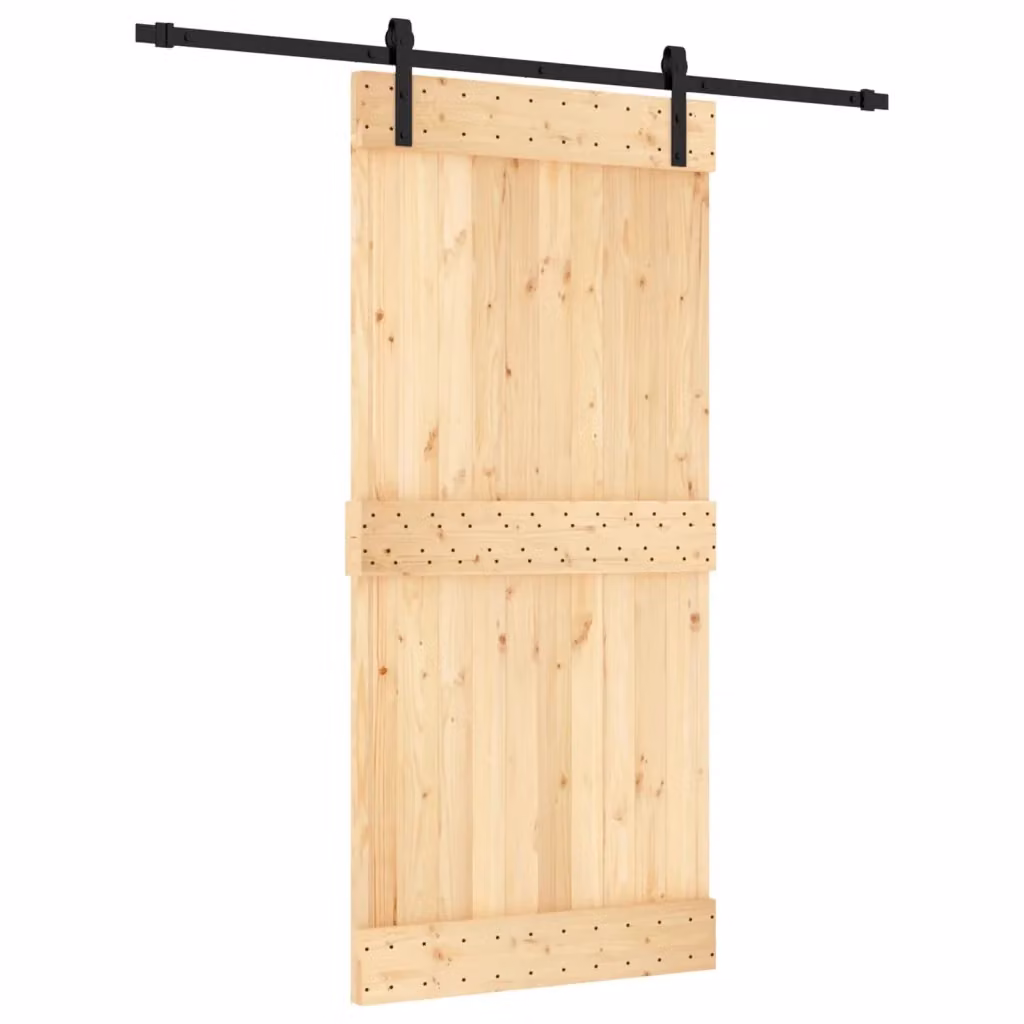 Porta scorrevole moderna vidaXL in legno e acciaio, colore marrone e nero, L: 95 cm, H: 210 cm – 2