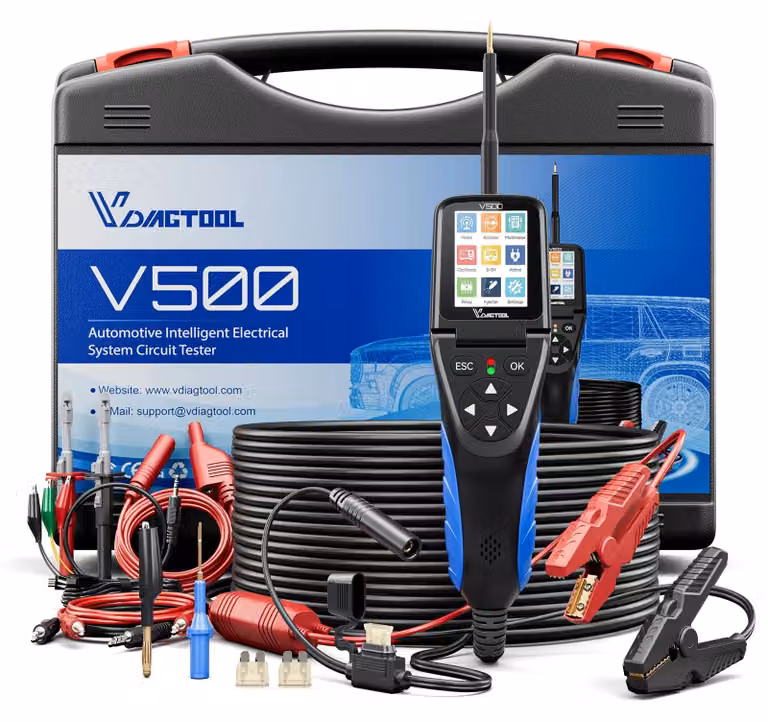 Kit per la verifica degli impianti elettrici automobilistici - Modello V500 - 9–30 V - Tester per cortocircuiti e interruzioni di circuito - Tester per relè - Tester elettrico per impianti automobilistici -