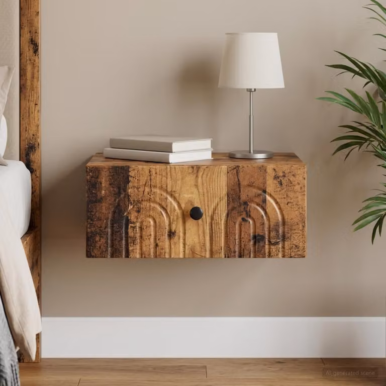 vidaXL Mobiletto da notte a muro in legno color marrone Legno antico L: 49 cm, P: 34,5 cm, H: 20 cm