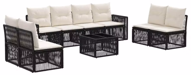 Set Divano da Giardino 9 pcs Nero e Bianco Crema polyrattan