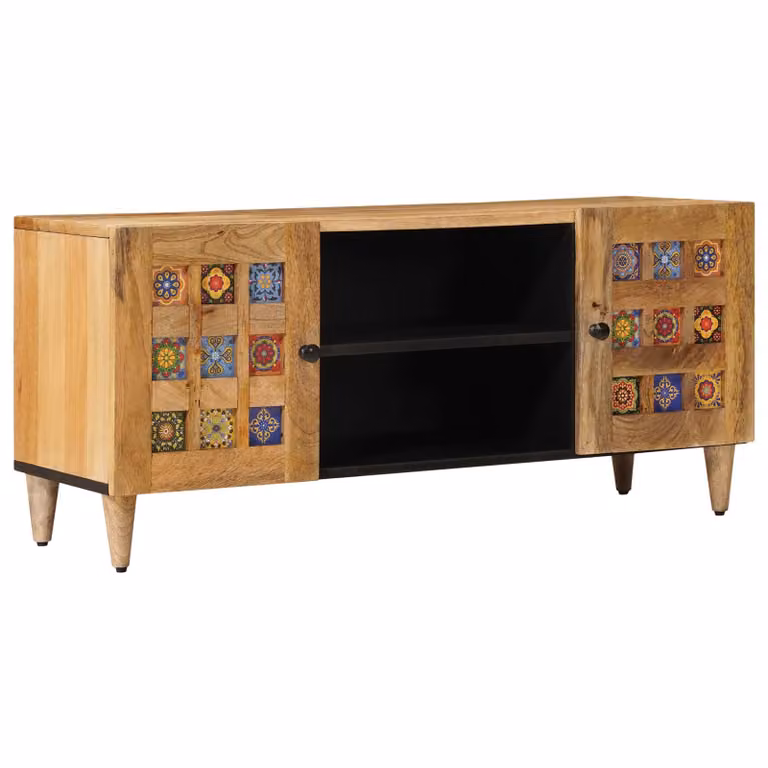 Mobile TV vidaXL in legno di mango massello naturale, moderno, L 105 x P 33 x H 46 cm