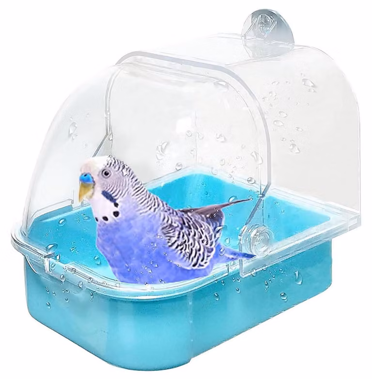 Bagnetto per uccelli, vaschetta sospesa multifunzionale, blu, 14x10x12 cm