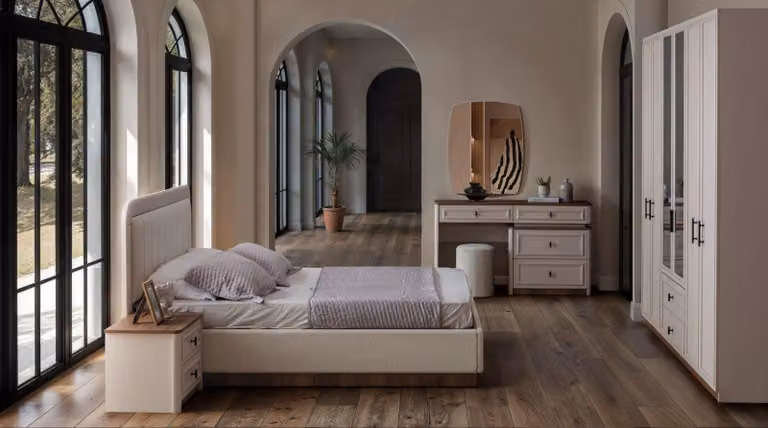 Modernes Schlafzimmer Set Bett Nachttische Kleiderschrank Schminktisch