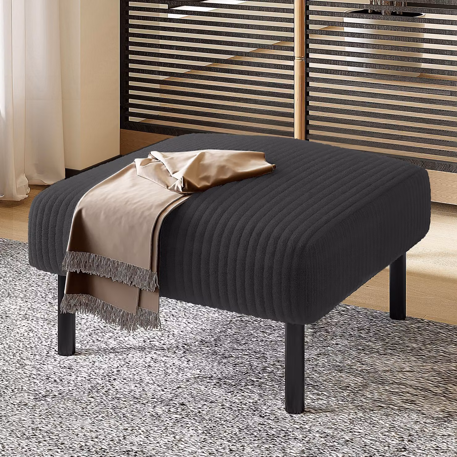 okwish Poggiapiedi, poggiapiedi con struttura in metallo robusta, rivestito in tessuto velluto, montaggio senza attrezzi, colore grigio