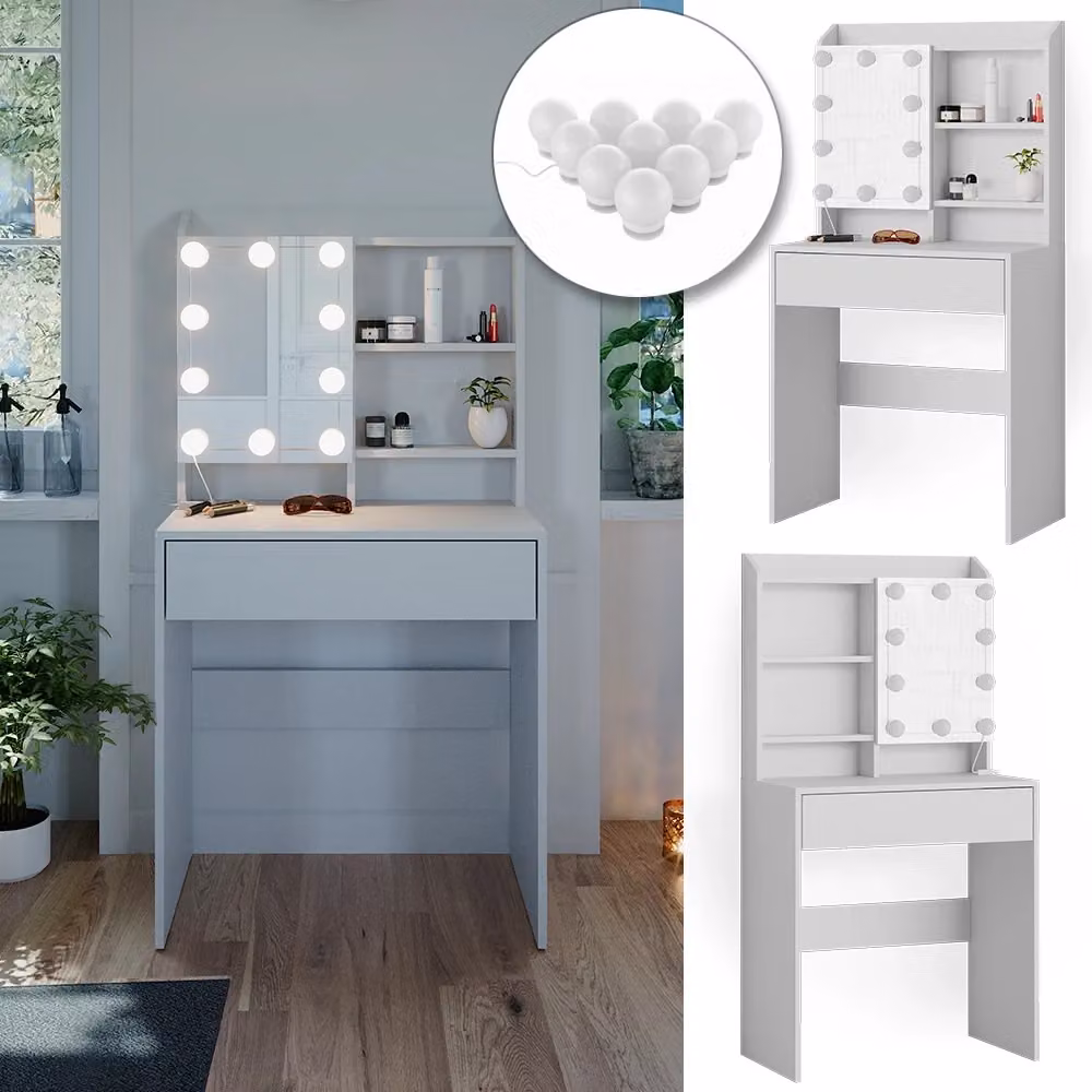 Tavolo da toeletta Laura Vicco bianco con illuminazione a LED L: 70 cm, P: 40 cm, H: 136 cm – 2