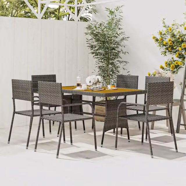 Set da Pranzo per Esterni 7 pz in Polyrattan Grigio 3120103