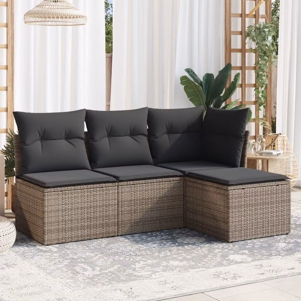 Maison Exclusive - Set Divani da Giardino 4 pz con Cuscini in Polyrattan Grigio