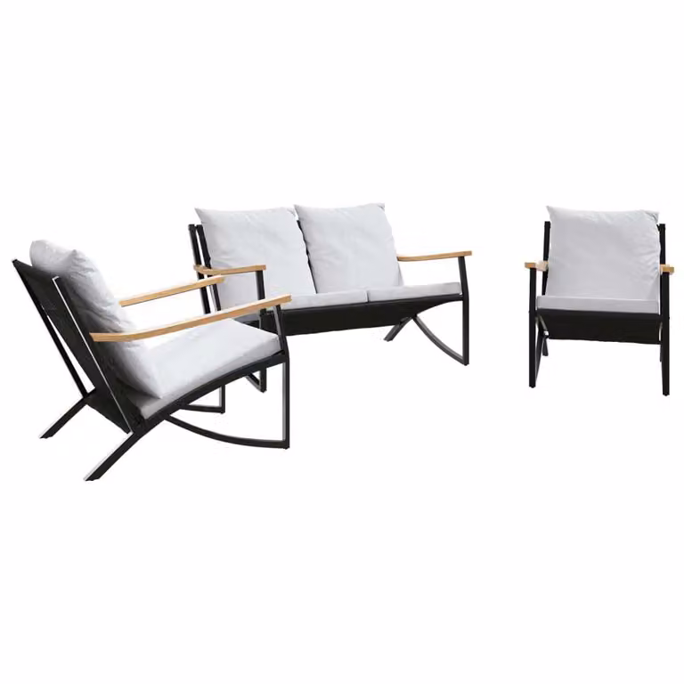 Set Mobili da Balcone 3 pz con Cuscini Nero in Acciaio