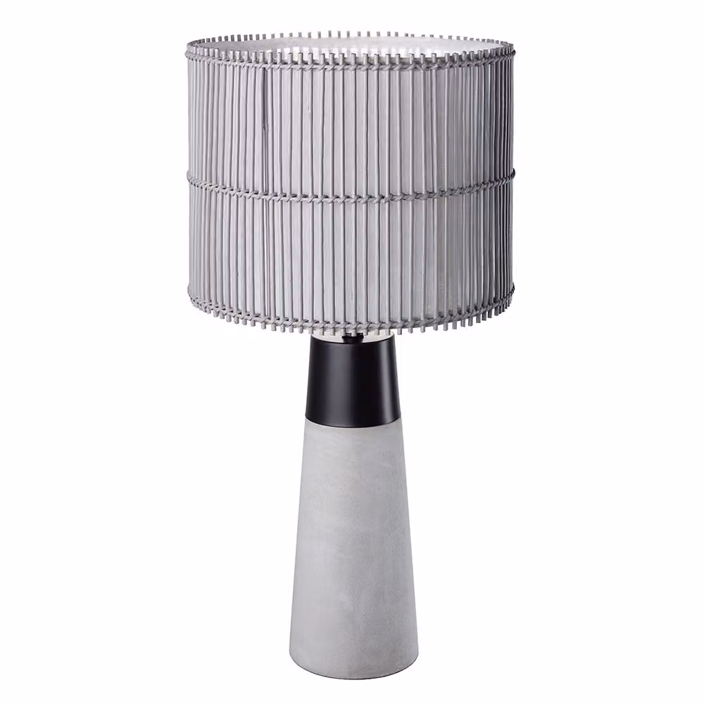Lampada da tavolo, metallo, nero opaco, bambù, cemento, grigio