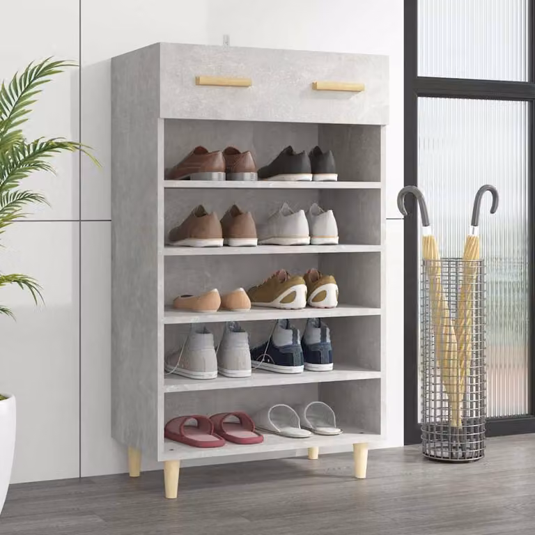 Scarpiera vidaXL in stile scandinavo grigio, con ripiani e cassetti, L: 60 cm, P: 35 cm, H: 105 cm