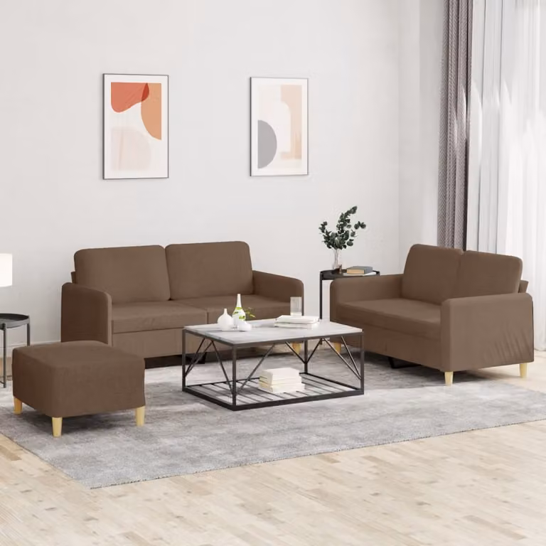 Maison Exclusive - Set divano 3 pezzi con cuscini in tessuto marrone