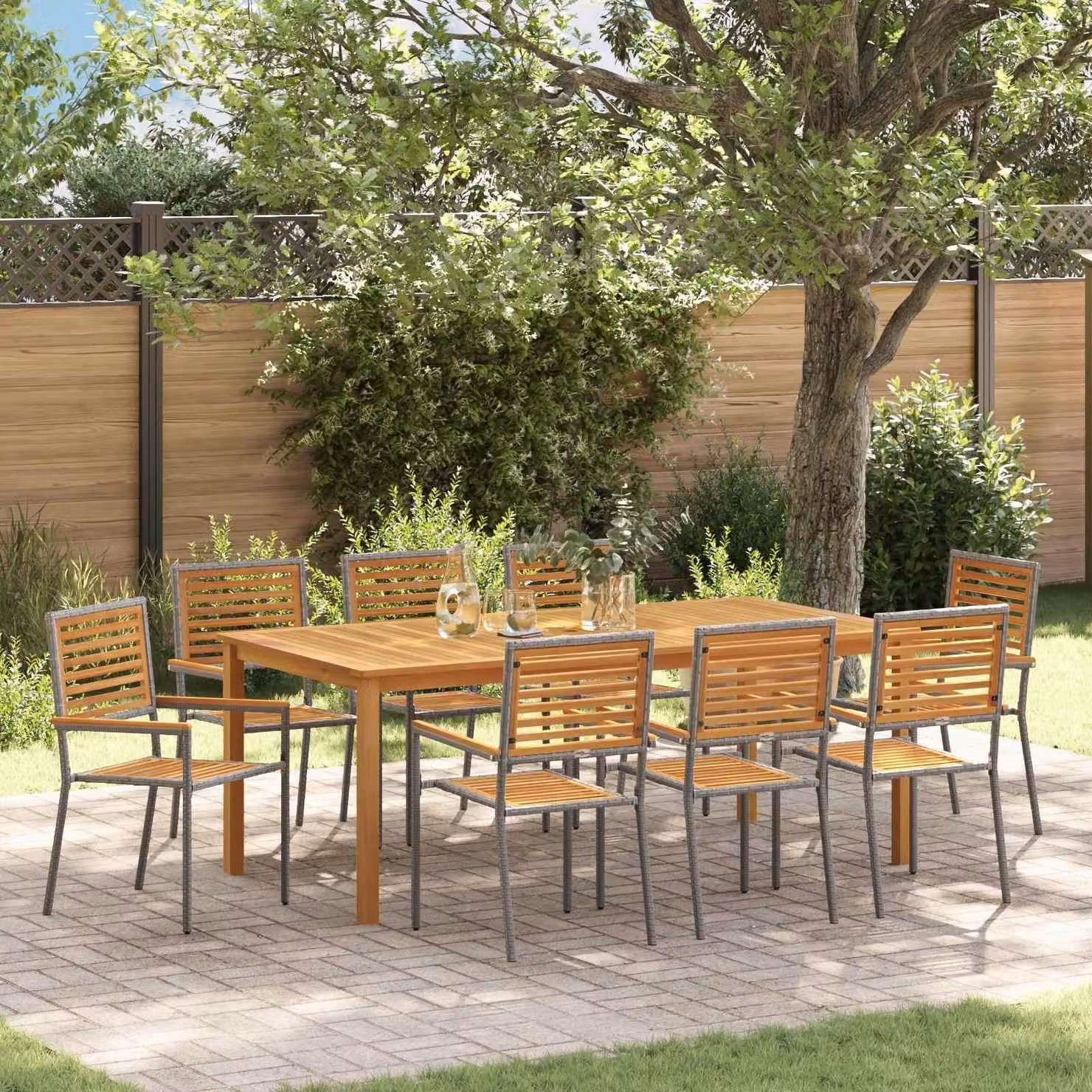 Maison Exclusive - Set da pranzo per esterno, 9 pezzi, legno massello di acacia, colore grigio