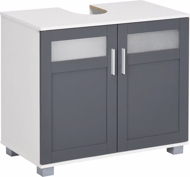 Mobile Sottolavabo da Bagno Xylo con 2 Ante in Vetro Temperato Bianco e Grigio L: 69 cm, P: 35 cm, H: 59 cm