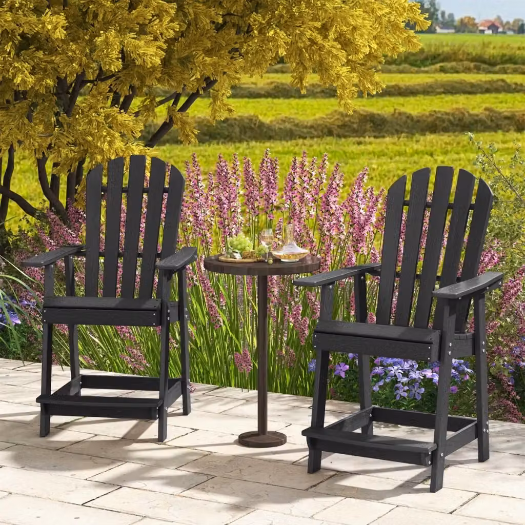 Sedia Adirondack da esterno Design Mania con braccioli e poggiapiedi in HDPE resistente alle intemperie Nero – 2