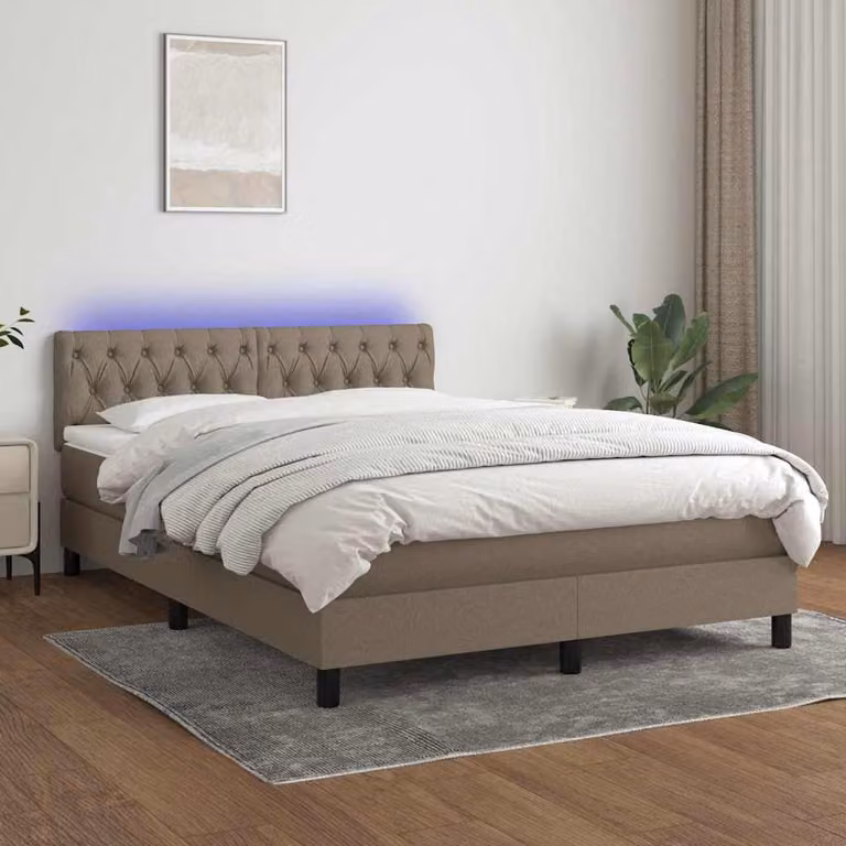 Letto Ibrido con Materas e Illuminazione LED vidaXL in Tessuto Tortora L/P/H: 140 x 190 x 88 cm