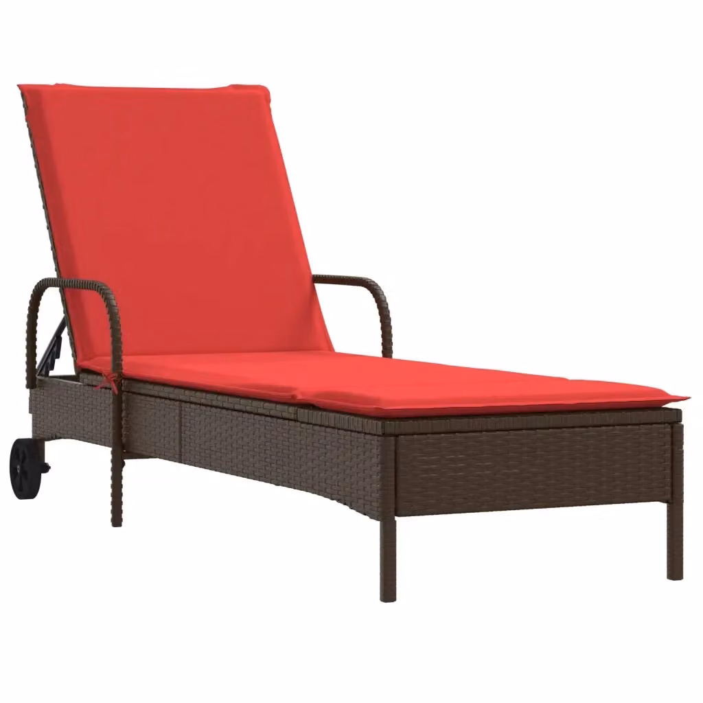 Lettino prendisole con ruote e cuscino in polyrattan marrone vidaXL con poggiatesta regolabile – 2