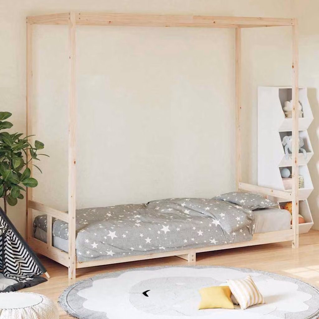vidaXL Letto a casetta per bambini in legno massello di pino, stile rustico, L 80 cm x P 200 cm x H 190 cm