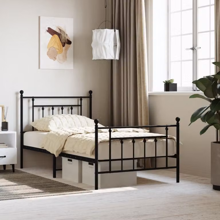 The Living Store Struttura letto con testiera e pediera in metallo nero 100x190 cm