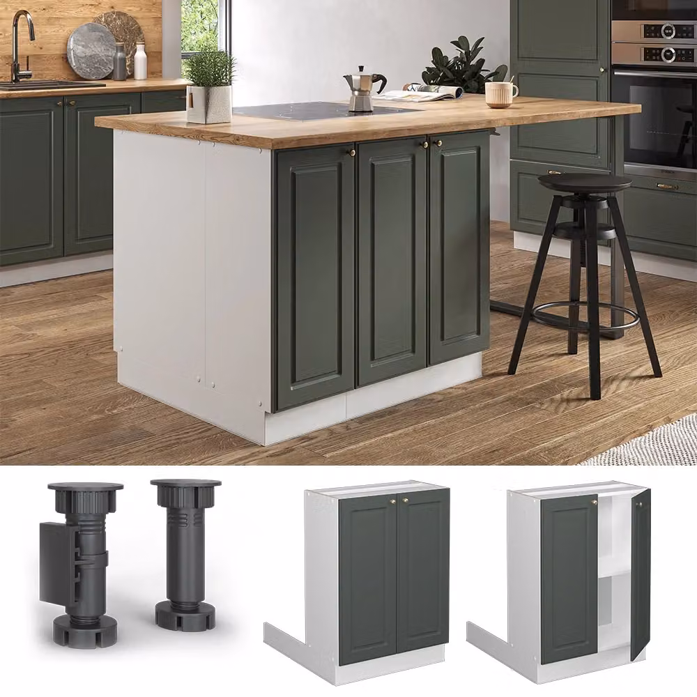Isola cucina Vicco Fame-Line stile rustico verde oro e bianco, L: 60 cm – 2