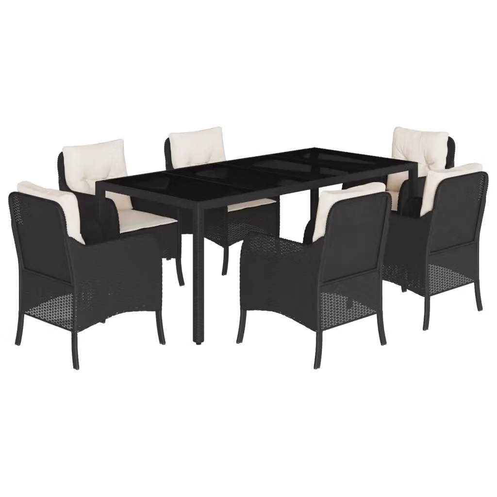 Set da Pranzo da Giardino vidaXL 7 pz in Polyrattan Nero con Piano in Vetro – 2