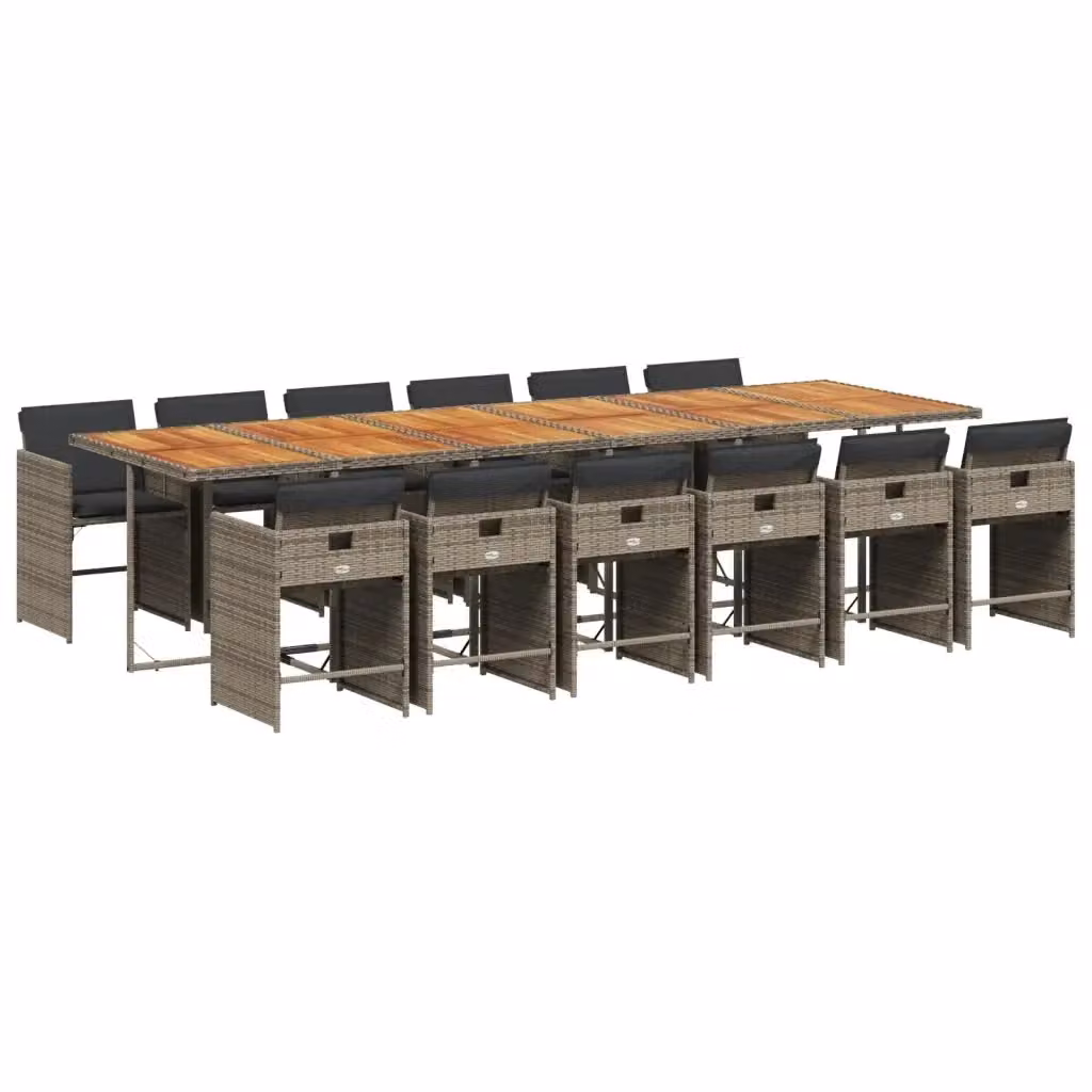 Set da pranzo da giardino vidaXL in polyrattan e legno di acacia con 13 pezzi e cuscini, colore grigio e marrone – 2