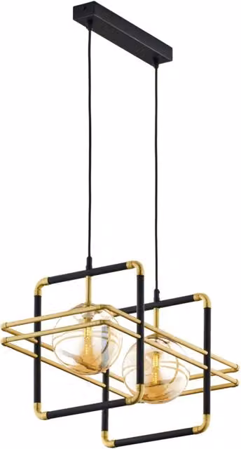 Lampadario moderno nero oro sfere ambra 2xG9 Fiori