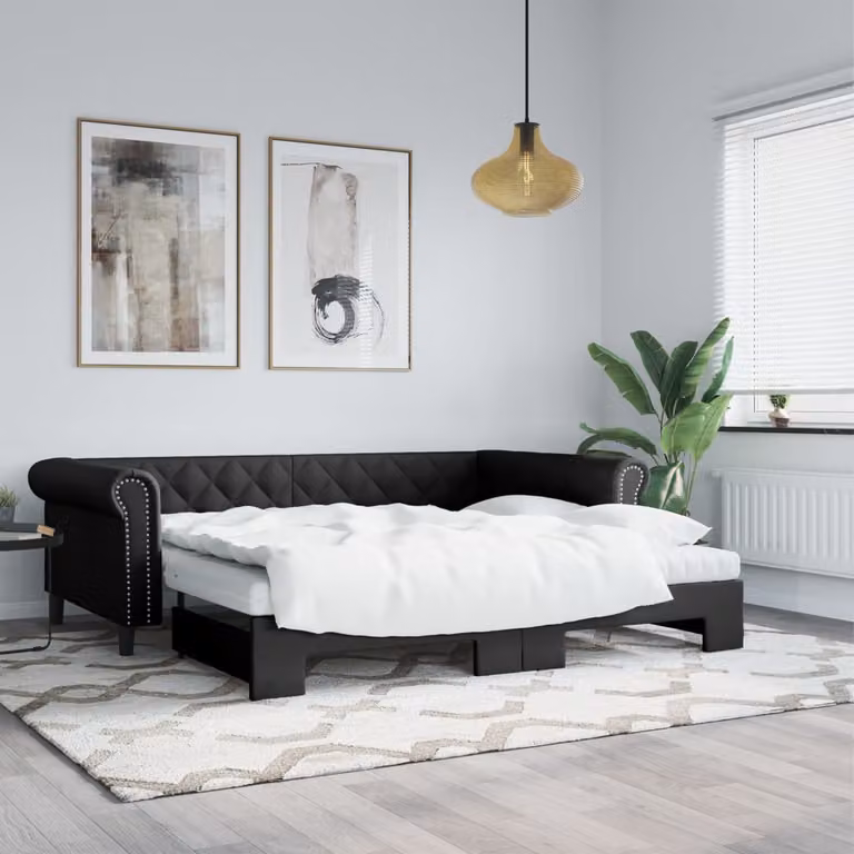 Divano Letto vidaXL con Letto Estraibile in Similpelle Nero per Soggiorno e Camera da Letto L/P/H: 235 x 90 x 68 cm