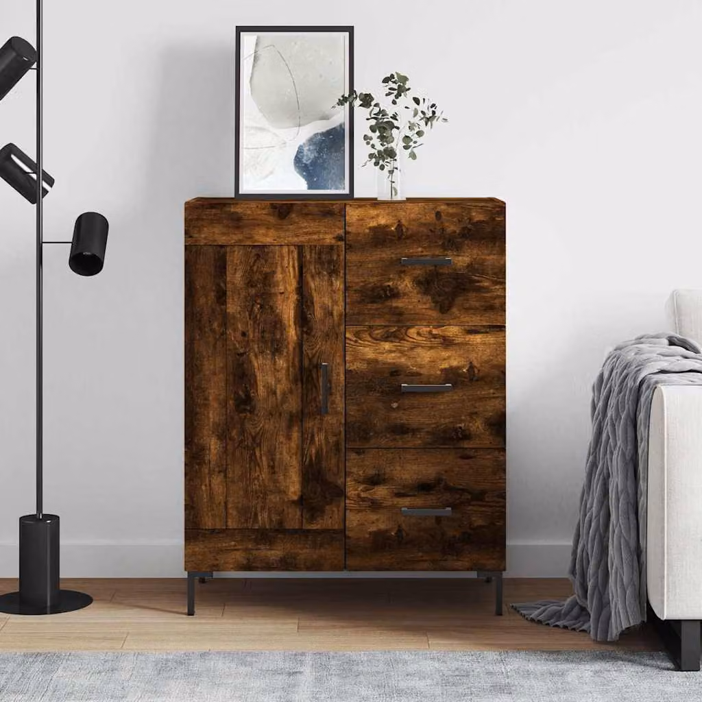 Credenza vidaXL in Rovere Fumo e Legno Multistrato, Colore Marrone, L: 69,5 cm, P: 34 cm, H: 90 cm