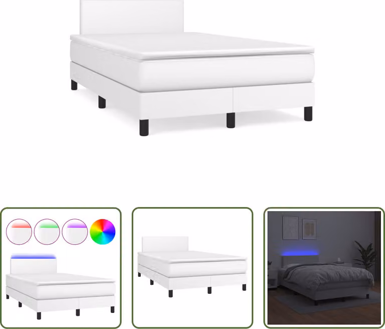 The Living Store Letto a molle con materasso e LED bianco 120x190 cm in ecopelle