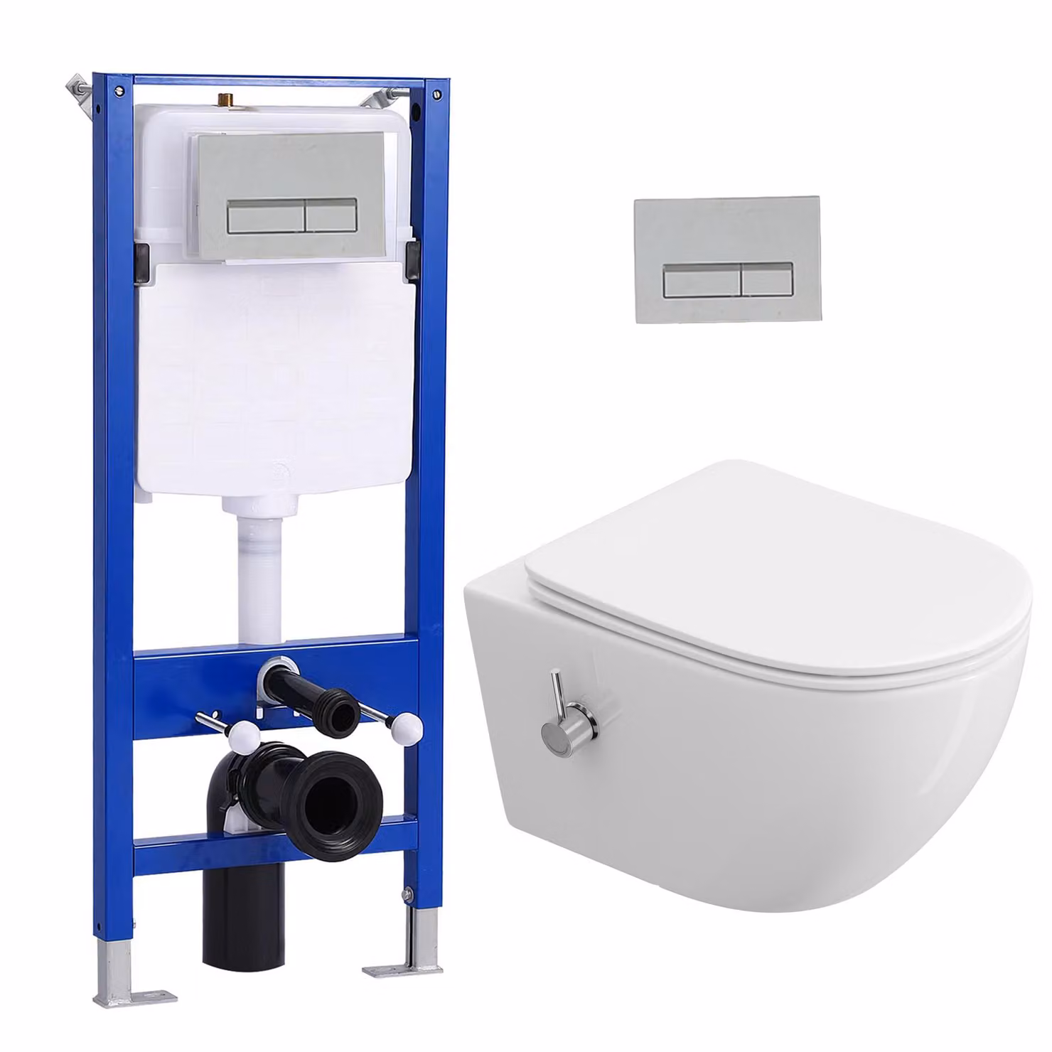 Set di elementi da incasso per WC + doccia sospesa senza bordo WC acqua calda/fredda + cassetta da incasso da 114 cm con piastra di spinta rettangolare cromata HOROW