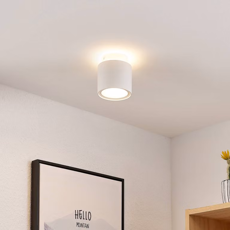Arcchio plafoniera Walisa, Ø 10 cm, bianco, diffusore, GU10 Walisa Arcchio, dimmerabile, Bianco / Opale, Soggiorno / Sala da pranzo, Alluminio, Moderno, Faretto