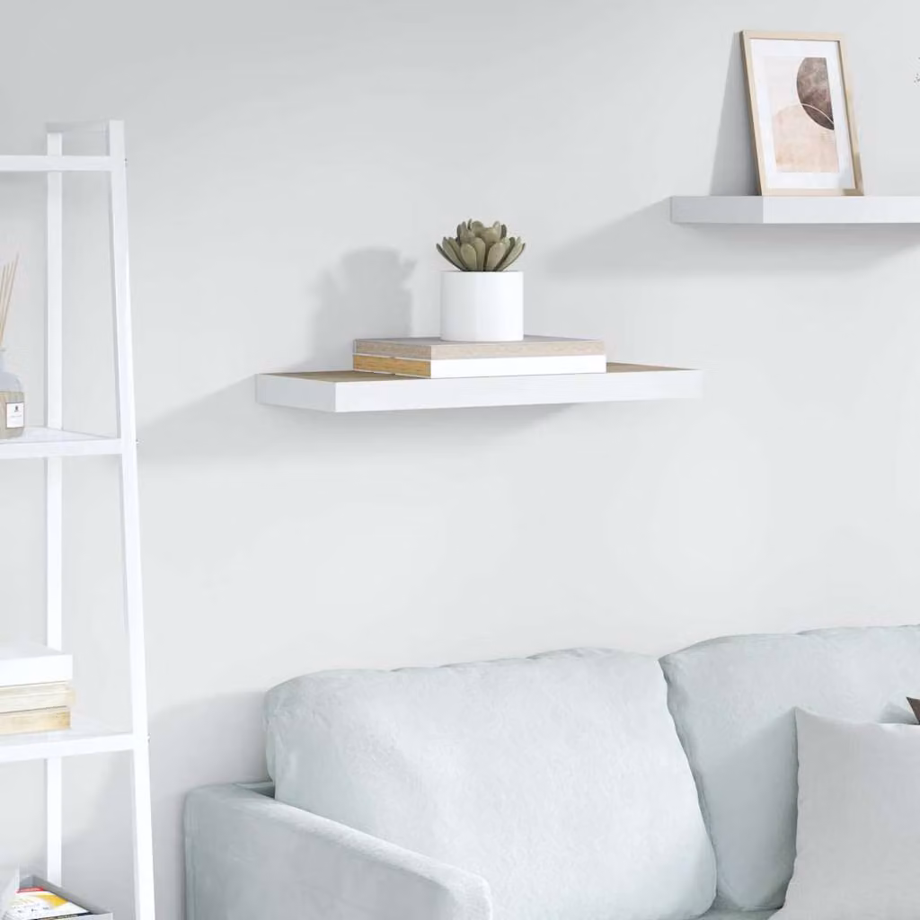 Scaffale a parete vidaXL in MDF e metallo, Rovere e Bianco, L: 60 cm, P: 23,5 cm, H: 3,8 cm