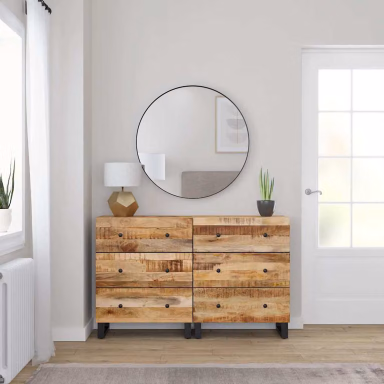 Set di 2 credenze vidaXL in legno di mango grezzo marrone, L/P/H: 60 x 33 x 75 cm