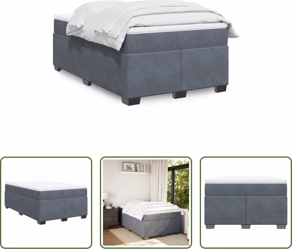 The Living Store Letto a molle con materasso grigio scuro 120x190 cm in velluto