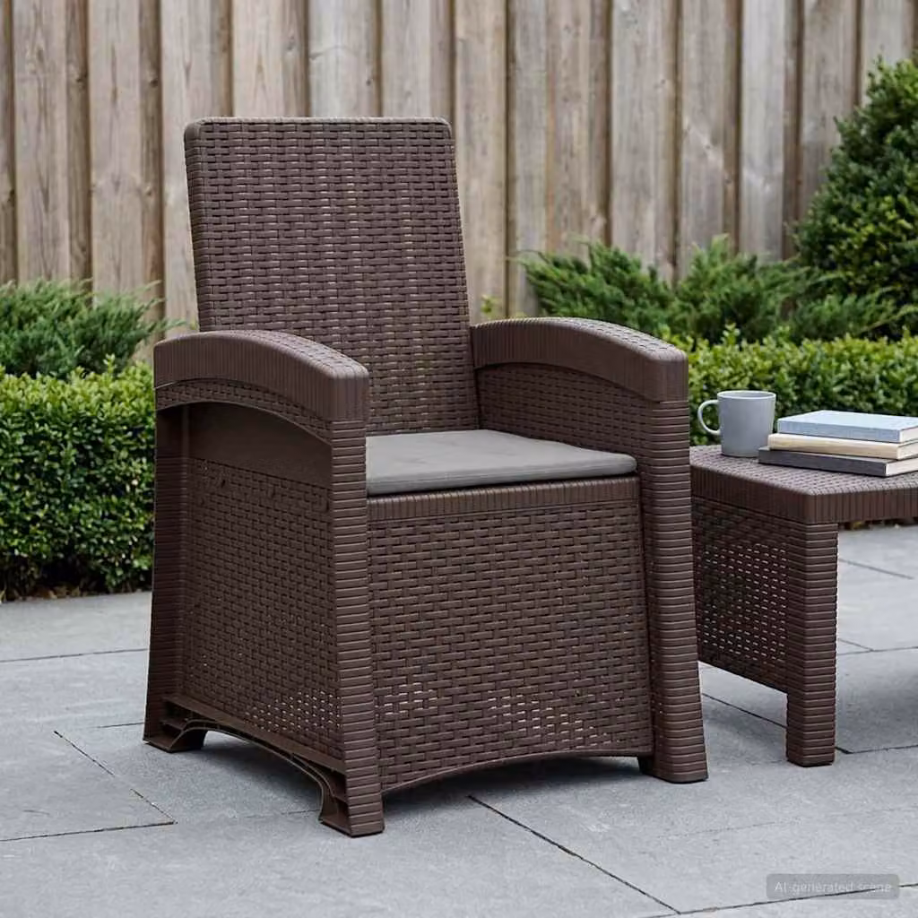 Sedia da giardino reclinabile vidaXL con cuscini in effetto rattan, resistente alle intemperie, disponibile in marrone o grigio