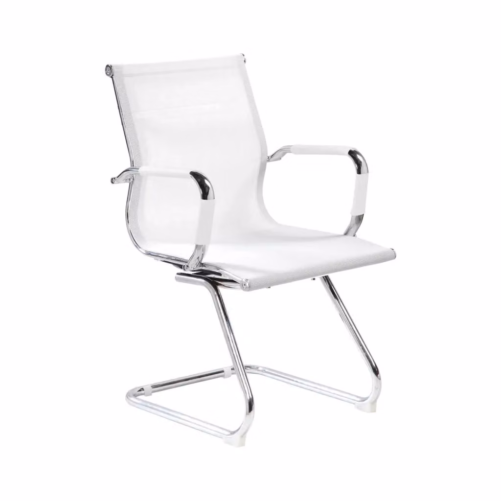 Sedia Balvano in tessuto grigio con struttura in metallo bianco e braccioli, ideale per casa e ufficio – 2