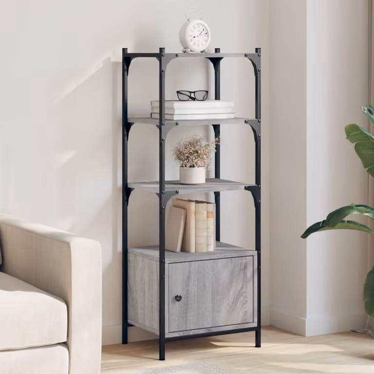 Libreria vidaXL a 3 Ripiani in Stile Industrial, Grigio Sonoma, in Legno Multistrato e Metallo, L 41 cm x P 30 cm x H 109,5 cm