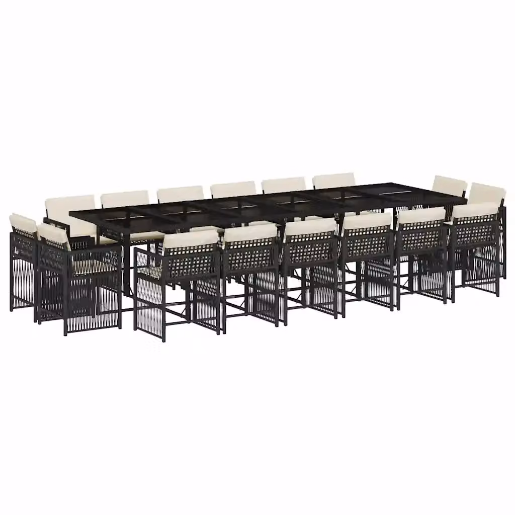 Set da pranzo da giardino vidaXL in polyrattan nero e bianco con cuscini e tavolo in vetro – 2