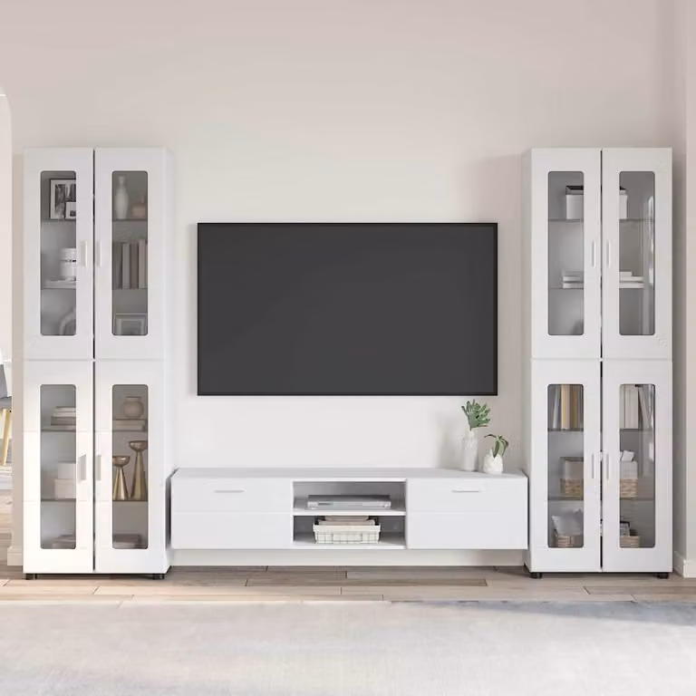 Set mobile TV moderno vidaXL FLORIN in 3 pezzi Bianco Lucido in legno MDF L: 150 cm, P: 39 cm, H: 30 cm
