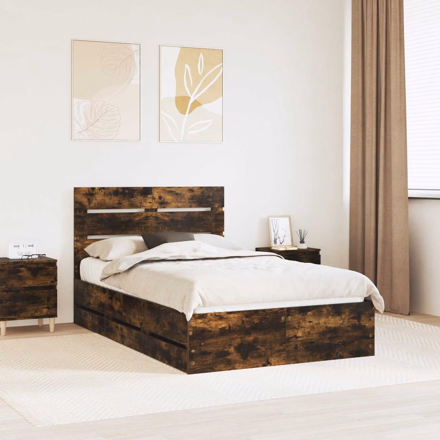 Struttura del letto con cassetto vidaXL in legno Rovere fumé L/P/H: 200 x 120 x 123 cm
