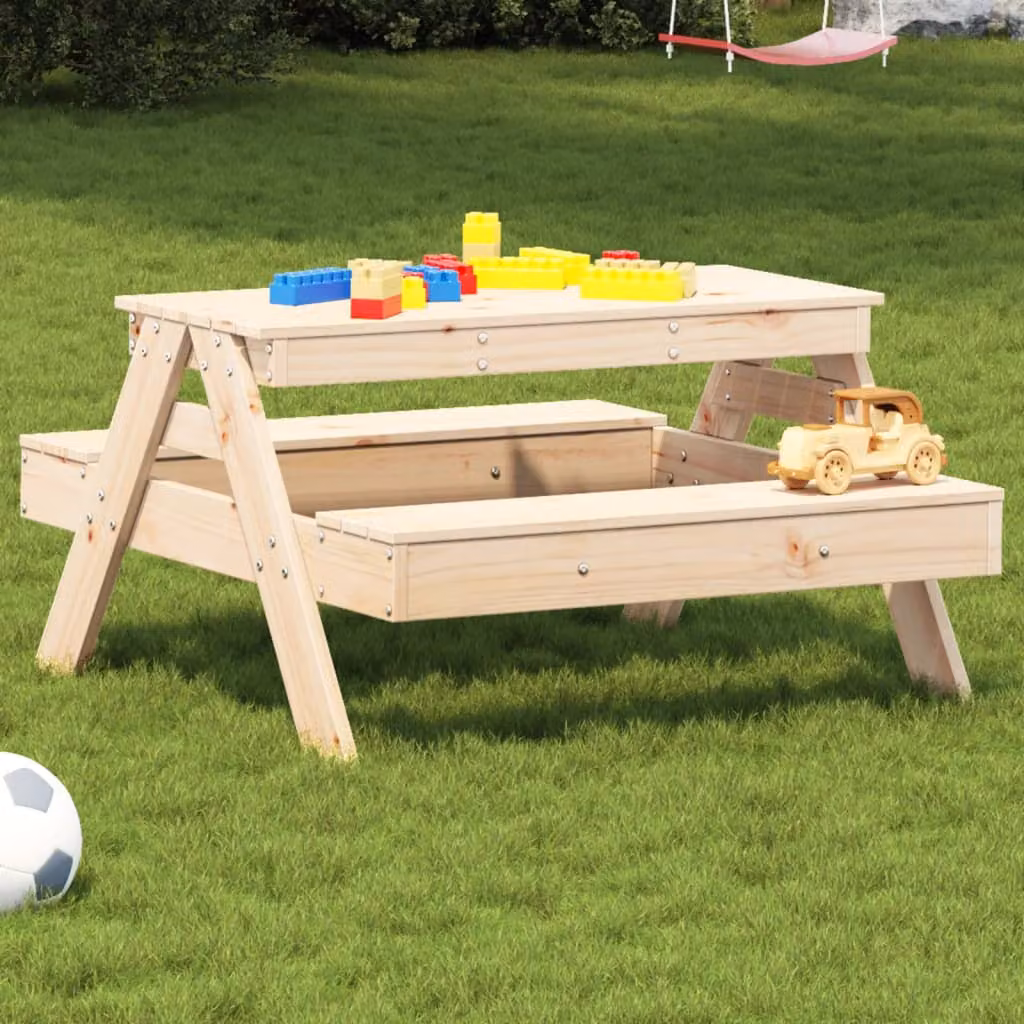 vidaXL Tavolo da picnic per bambini in legno di pino, stile rustico, L/P/H: 88 x 97 x 52 cm