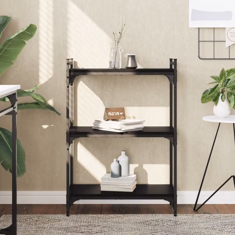 Libreria industrial a 3 ripiani vidaXL in legno e metallo nera L 60 cm, P 30 cm, H 86 cm