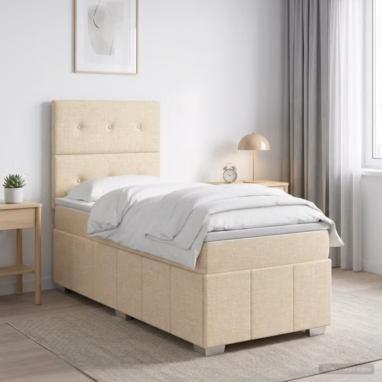 Letto box spring con materasso vidaXL in tessuto beige e bianco, L 80 x P 200 cm