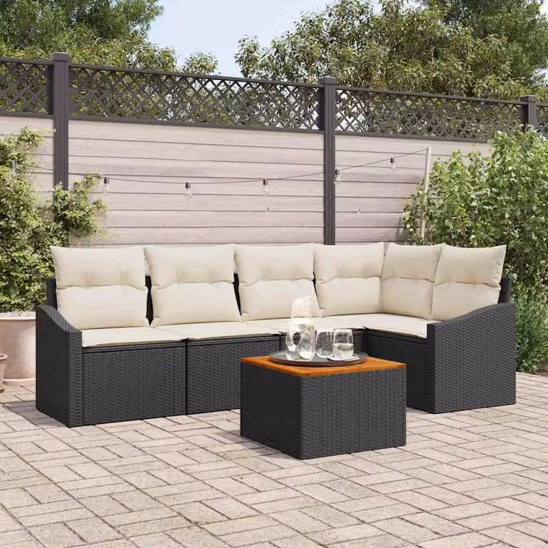 Maison Exclusive - Set da giardino composto da 6 pezzi. Divano e poltrone in rattan sintetico, colore nero e crema