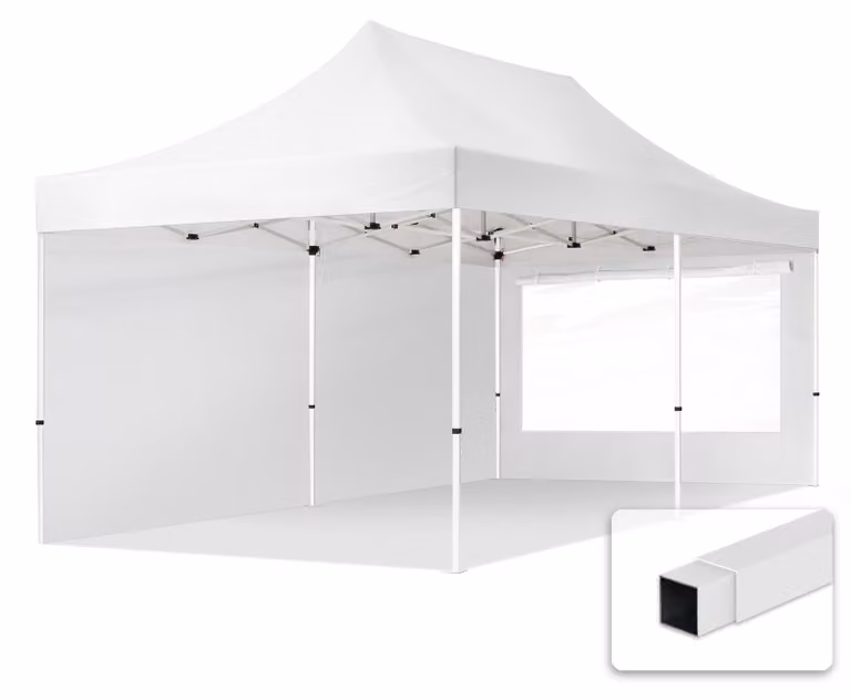 TOOLPORT 3x6m gazebo pieghevole con laterali (panoramiche), ECONOMY acciaio, bianco